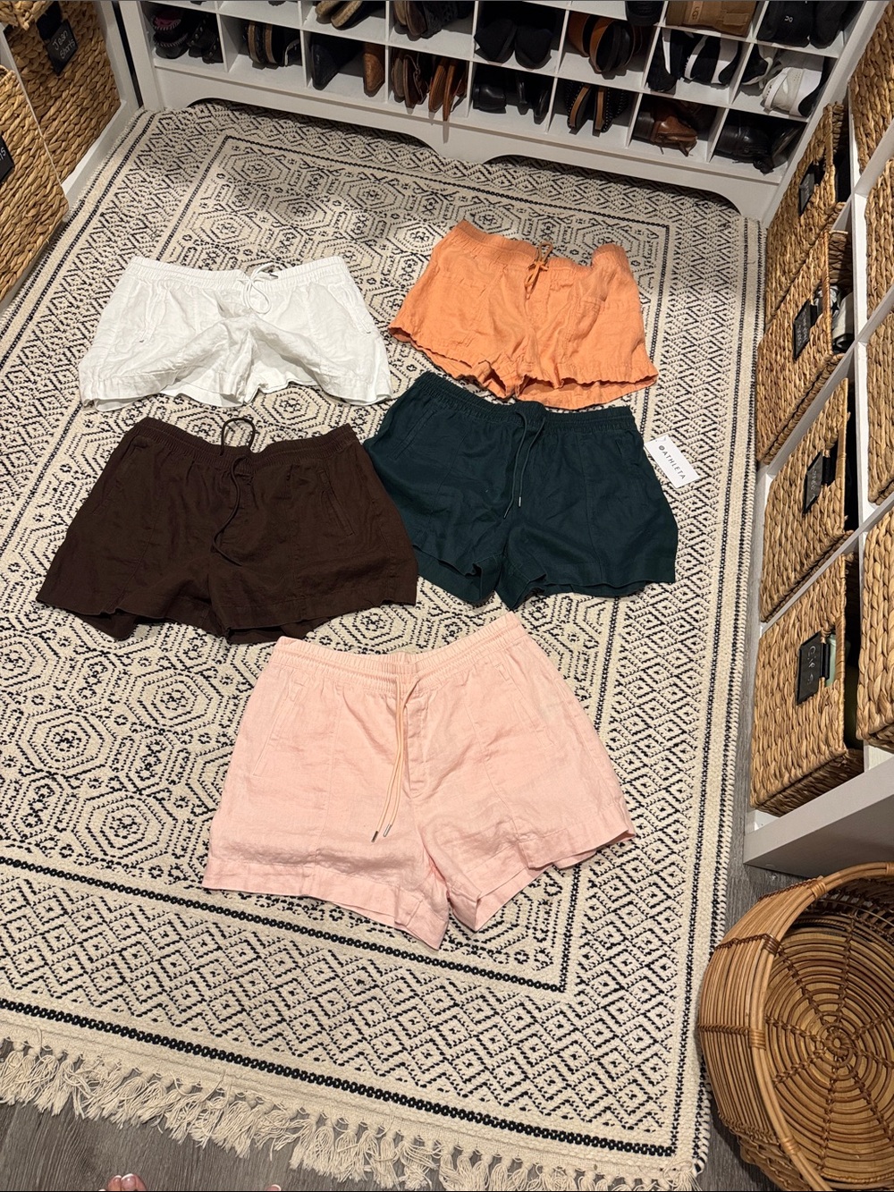 Women’s Linen-Blend Drawstring Shorts - Pink, Coral, White, Black, Brown, Green.